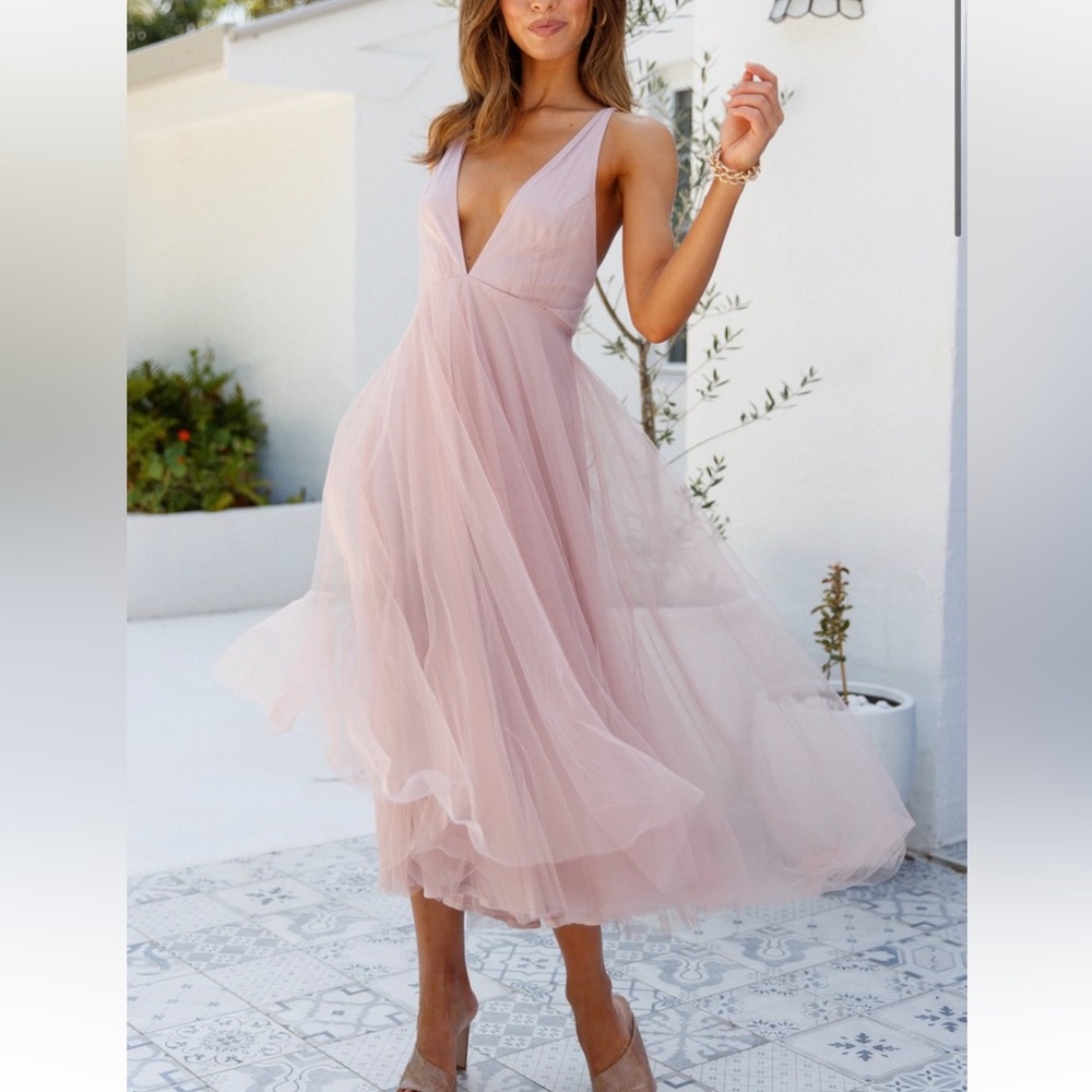 Hello Molly Kiss The Girl Blush Midi Dress, Size S (4)